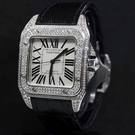 cartier santos 100 watch replica|cartier santos 100 diamond bezel.